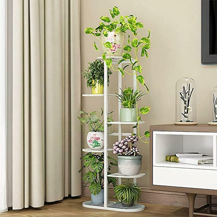 Macklet Metal 6 Tier 7 Potted Plant Stand Multiple Flower Pot Holder Shelves Planter Rack Storage Organizer Display For Indoor Outdoor Garden Balcony Size- Hxl 41X18 Inch (Color Available White, Black, Gold)