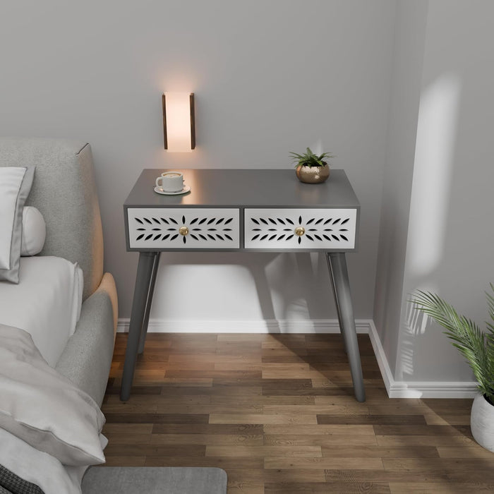 2 Drawer End Table for Bedroom, Small Side Table with 2 Drawers, Night Stand, End Table with Wooden Legs for Bedroom, Living Room