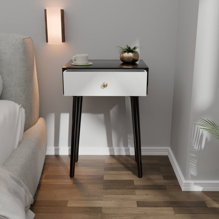 MACKLET Modern Bedside Table with Solid Wood Legs, Minimalist and Practical End Side Table with Drawer Storage, Easy Assembly