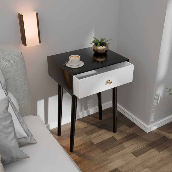 MACKLET Modern Bedside Table with Solid Wood Legs, Minimalist and Practical End Side Table with Drawer Storage, Easy Assembly