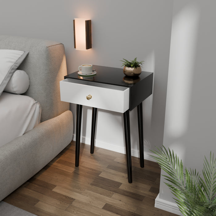 MACKLET Modern Bedside Table with Solid Wood Legs, Minimalist and Practical End Side Table with Drawer Storage, Easy Assembly