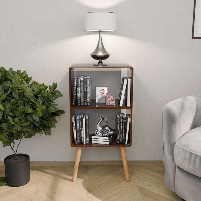 Bedside Table,Mid-Century Modern Bedside Table with Storage Open Shelf Wood Shelf,Small End Side Table with Decorative for Bedroom,Living Room