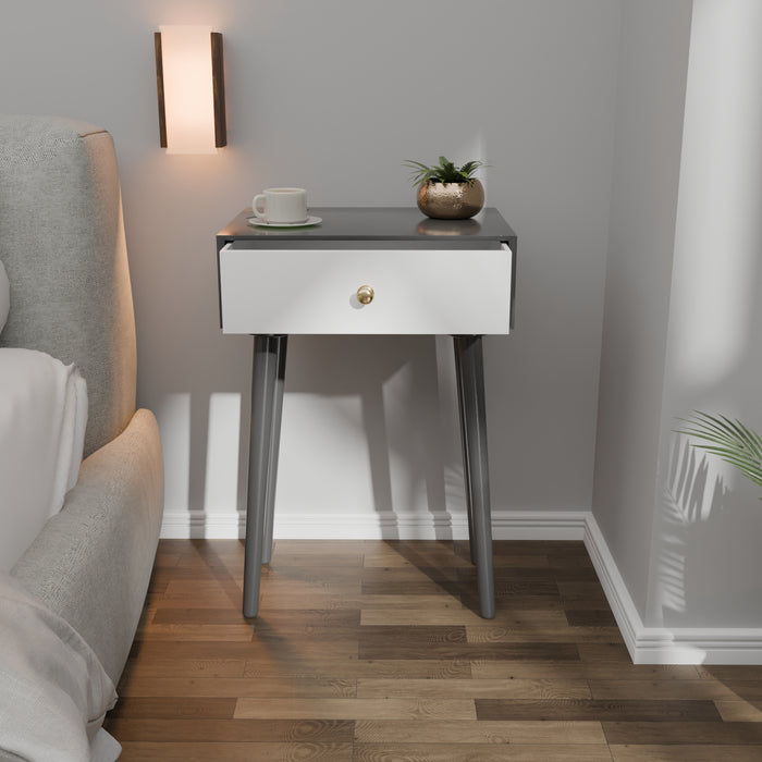 MACKLET Modern Bedside Table with Solid Wood Legs, Minimalist and Practical End Side Table with Drawer Storage, Easy Assembly