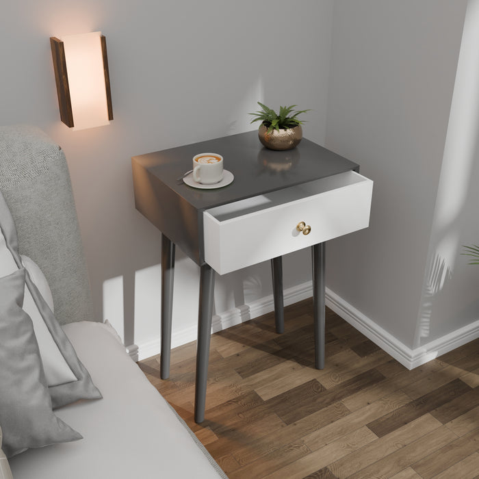 MACKLET Modern Bedside Table with Solid Wood Legs, Minimalist and Practical End Side Table with Drawer Storage, Easy Assembly