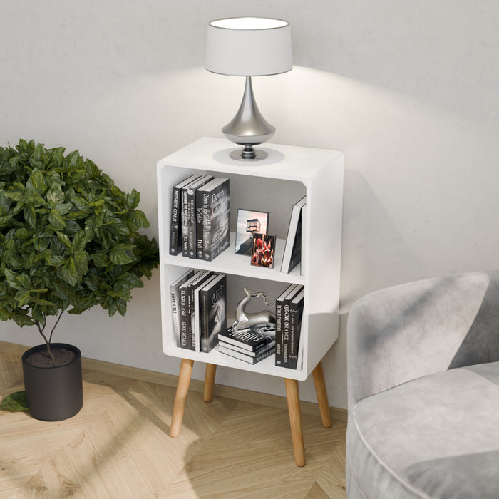 Bedside Table,Mid-Century Modern Bedside Table with Storage Open Shelf Wood Shelf,Small End Side Table with Decorative for Bedroom,Living Room
