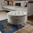 Modern Round Ottoman Footrest Stool for Living Room, Luxurious Button Tufted Coffee Table Ottoman with Solid Wood Legs, Upholstered Cocktail Footstool Center Table