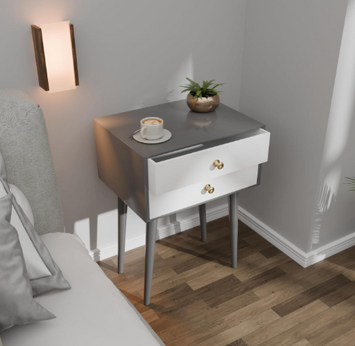Modern Bedside Table with Solid Wood Legs, Minimalist and Practical End Side Table with Drawer Storage, Easy Assembly