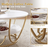 Macklet Round Coffee Table with Gold Metal Base with Marble Look Wooden top Stylish Living Room Center Table with Storage Shelf for Books and Decor (Gold & White) 55 x55 x45 cm