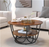 Macklet Round Coffee Table with Gold Metal Base with Marble Look Wooden top Stylish Living Room Center Table with Storage Shelf for Books and Decor (Gold & White) 55 x55 x45 cm