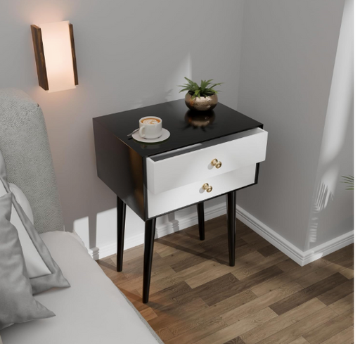 Modern Bedside Table with Solid Wood Legs, Minimalist and Practical End Side Table with Drawer Storage, Easy Assembly