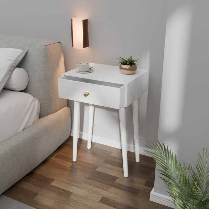 MACKLET Modern Bedside Table with Solid Wood Legs, Minimalist and Practical End Side Table with Drawer Storage, Easy Assembly