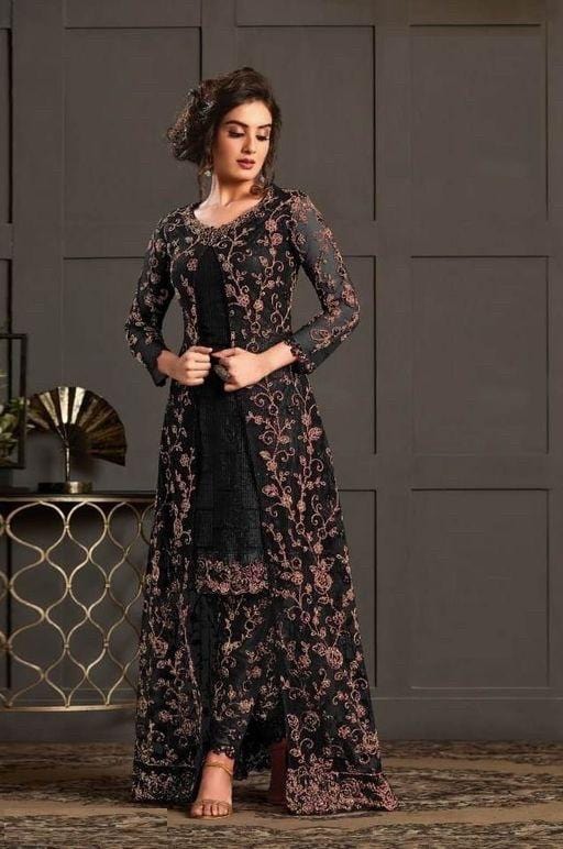 Embroidered Net Jacket Style Party Wear  Semi-Stitched Suits