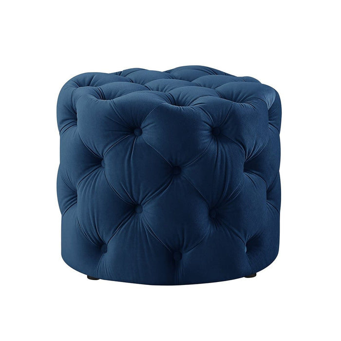 DOE BUCK ROUND TUFTED VELVET OTTAMAN/POUFEE IN ROYAL BLUE