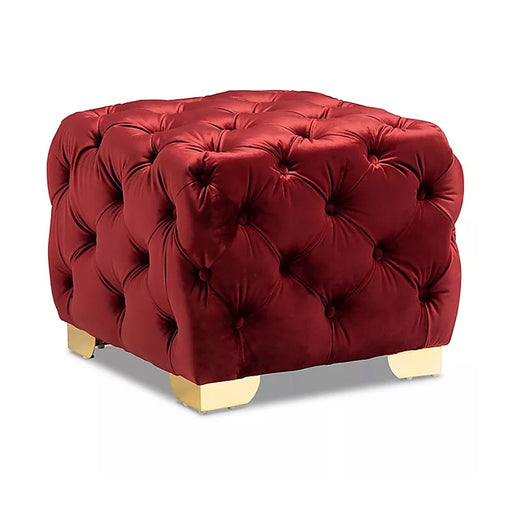 DOE BUCK SQUARE VELVET OTTOMAN/POUFEE IN BURGUNDY /GOLD