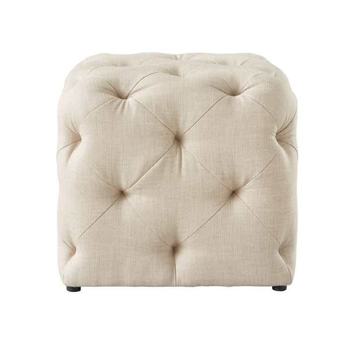 DOE BUCK SQUARE TUFTED VELVET OTTAMAN/POUFEE IN CREAM