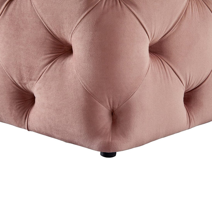 DOE BUCK SQUARE TUFTED VELVET OTTAMAN/POUFEE IN PINK