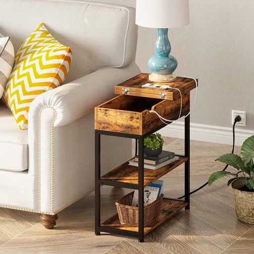 Tall End Table with Storage and Built-In Outlets