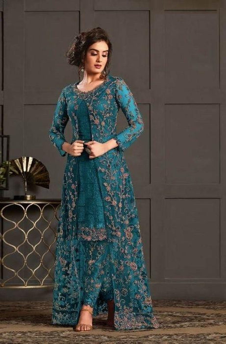 Embroidered Net Jacket Style Party Wear  Semi-Stitched Suits