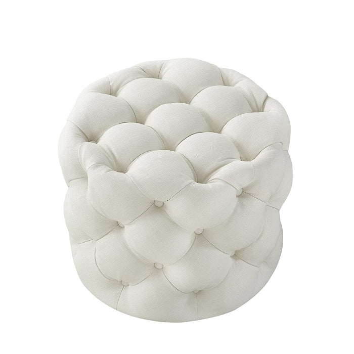 DOE BUCK ROUND TUFTED VELVET OTTAMAN/POUFEE IN WHITE