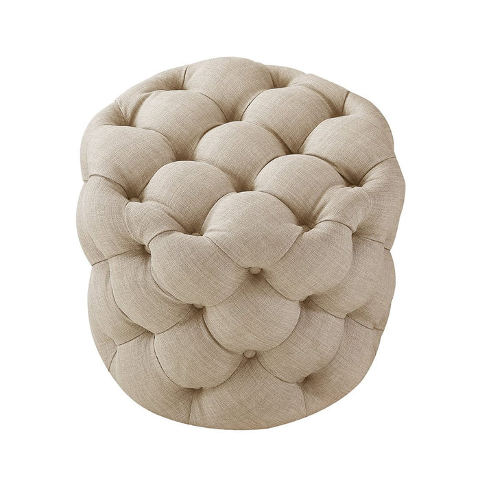 DOE BUCK ROUND TUFTED VELVET OTTAMAN/POUFEE IN CREAM