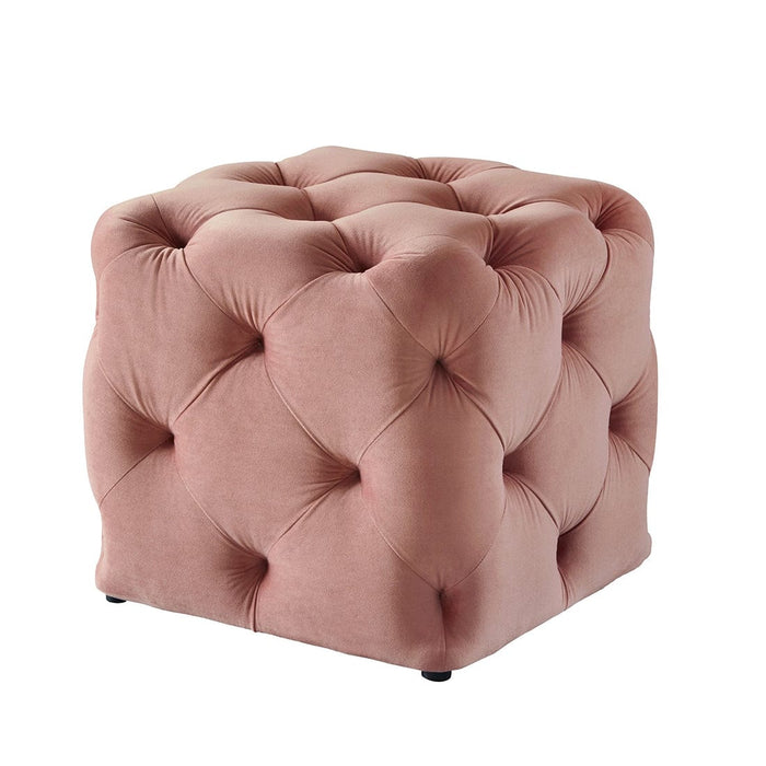 DOE BUCK SQUARE TUFTED VELVET OTTAMAN/POUFEE IN PINK