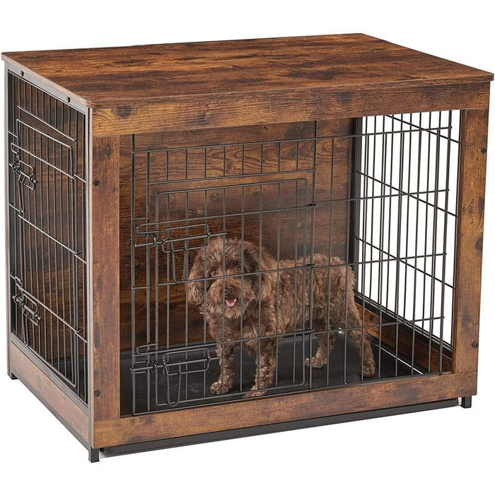 2 Doors Wooden Dog Crate With Tray