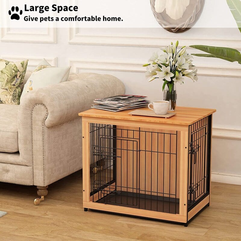 2 Doors Wooden Dog Crate With Tray