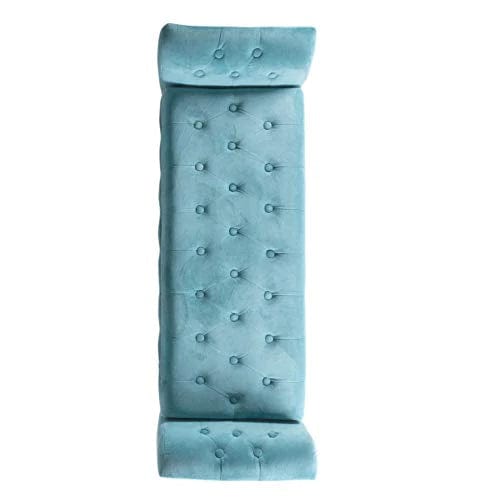 Fabric Velvet Tufted Storage Bench Settee - With Wood Legs, Teal