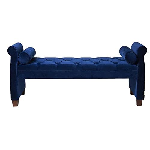 Tufted Roll Arm Entryway Bench in Navy Blue