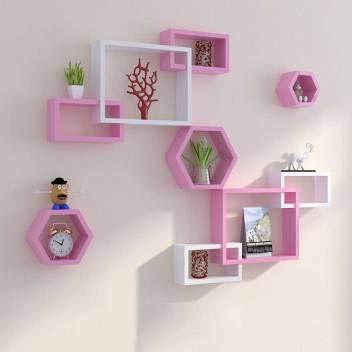 Living Room Home Decor Wall Mounted Intersecting MDF Wall Shelf - Number of Shelves - 9 -