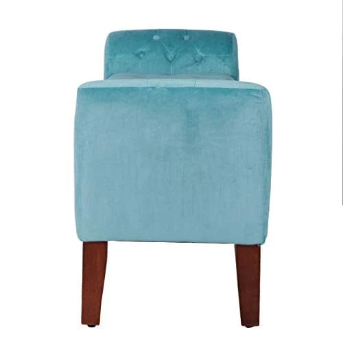 Fabric Velvet Tufted Storage Bench Settee - With Wood Legs, Teal