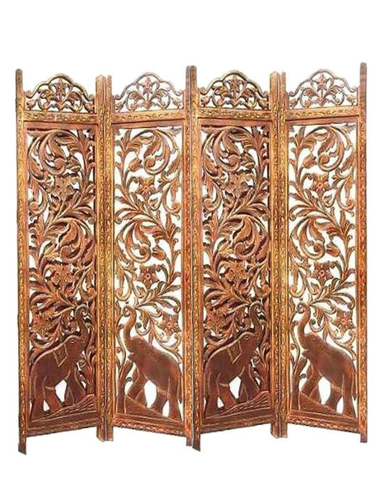 4-Panel Wooden Room Divider (Standard, Brown)