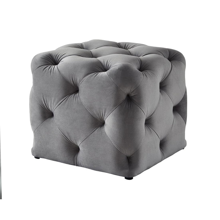 DOE BUCK SQUARE TUFTED VELVET OTTAMAN/POUFEE IN GREY