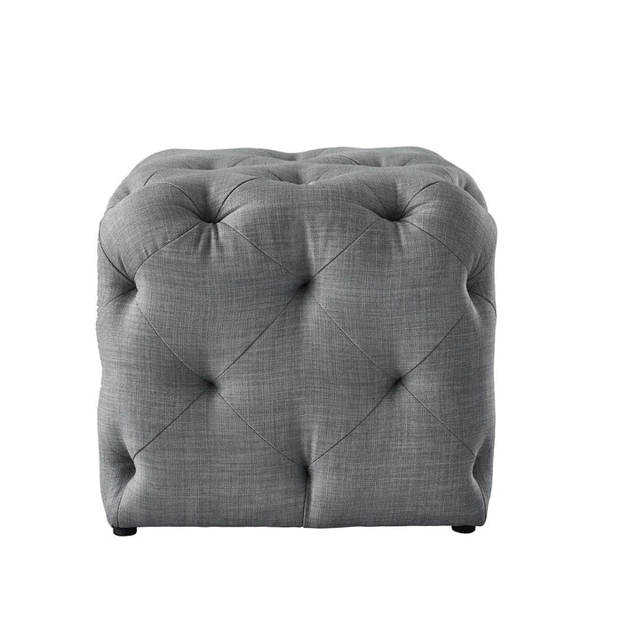 DOE BUCK SQUARE TUFTED VELVET OTTAMAN/POUFEE IN  LIGHT GREY