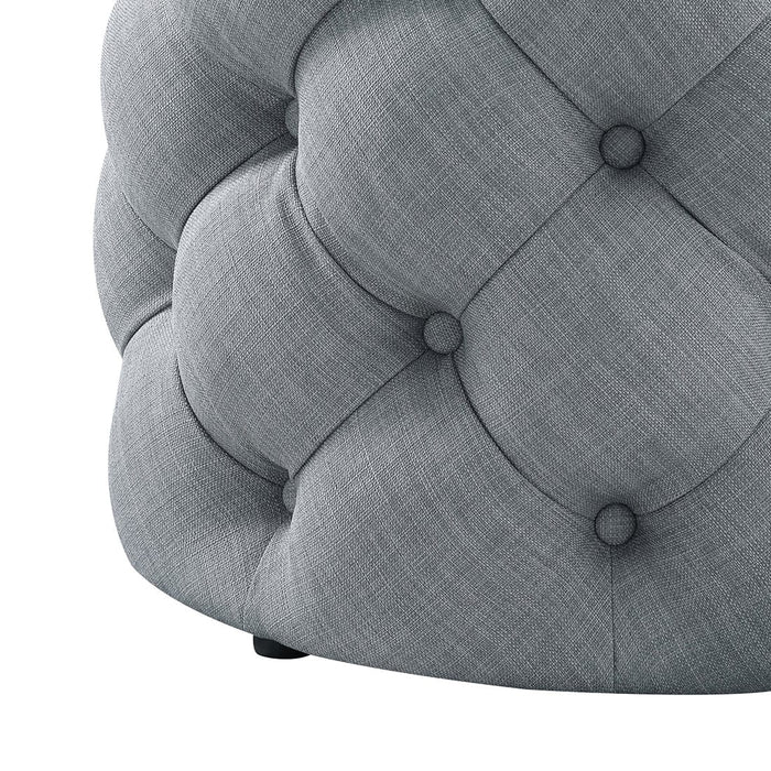 DOE BUCK ROUND TUFTED VELVET OTTAMAN/POUFEE IN  LIGHT GREY