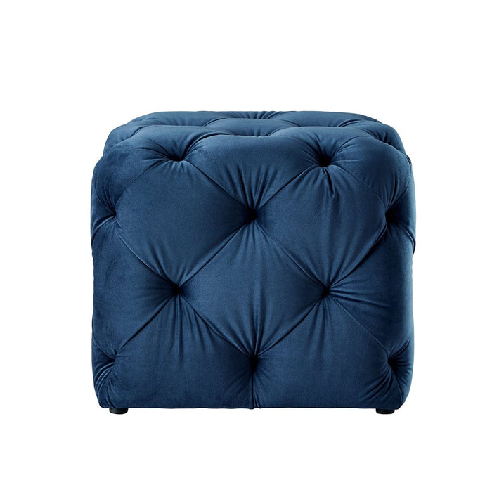 DOE BUCK SQUARE TUFTED VELVET OTTAMAN/POUFEE IN ROYAL BLUE