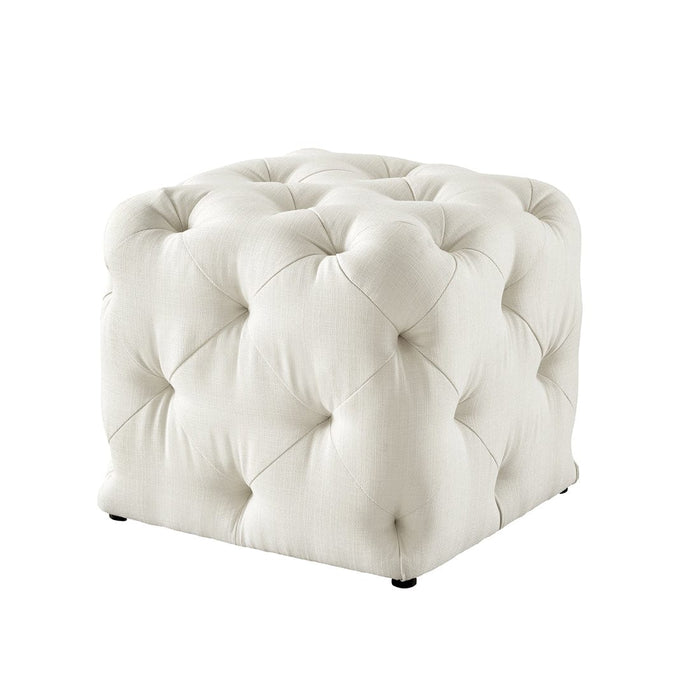 DOE BUCK SQUARE TUFTED VELVET OTTAMAN/POUFEE IN WHITE