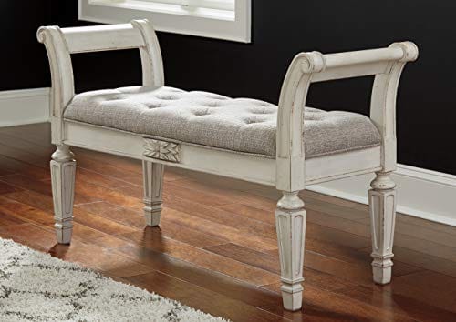 Ashley Realyn French Country Upholstered Tufted Accent Bench, Antique White