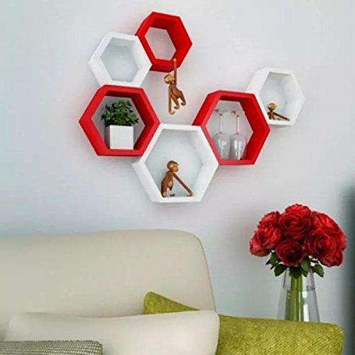 Fancy 6 Pcs Hexagonal Wooden Wall Shelf Home decoration