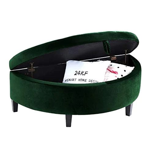 Velvet Upholstered Tufted Button Half Moon Storage Bench Large Ottoman Soft Padded Seat Dressing Shoe Bench