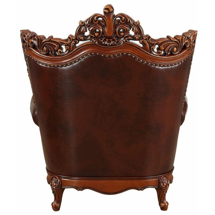 Royal Carved Wide Tufted Arm Chair Sofa (Teak Wood, Dark Brown)