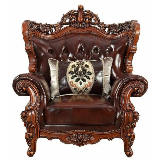 Royal Carved Wide Tufted Arm Chair Sofa (Teak Wood, Dark Brown)