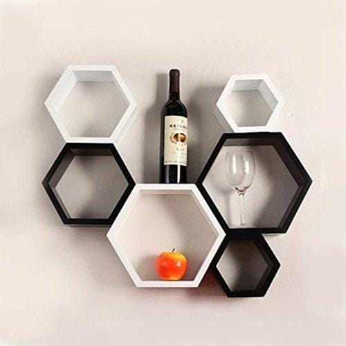 Fancy 6 Pcs Hexagonal Wooden Wall Shelf Home decoration