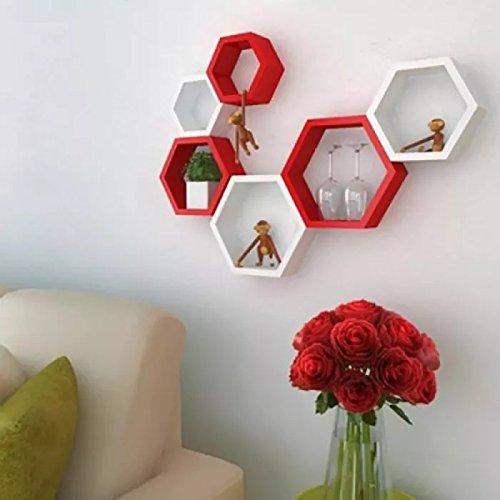 Fancy 6 Pcs Hexagonal Wooden Wall Shelf Home decoration