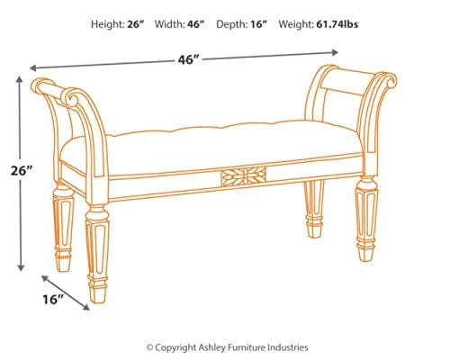 Ashley Realyn French Country Upholstered Tufted Accent Bench, Antique White