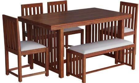 Handmade Exclusive Impact Look Wood Six Seater Dining Set in Sheesham Wood & Brown Finishing