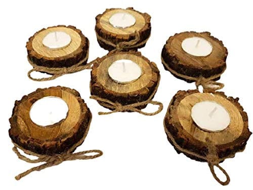 BARK STYLE CANDLE HOLDER WITH CANDLES II WOODEN CANDLE HOLDER ( SRT OF 6 )