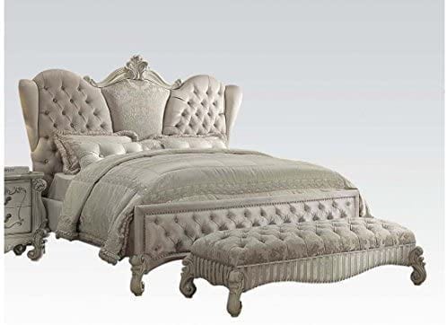 Versailles Queen Bed Ivory Velvet & Bone White