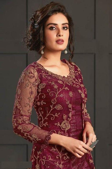 Embroidered Net Jacket Style Party Wear  Semi-Stitched Suits