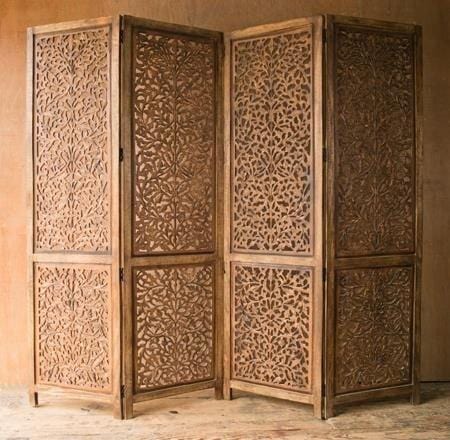 Wood Room Divider Handicrafts Partition for Living Room 4 Panels Room Separators Screen Panels Wooden Partition Room Divider for Home & Kitchen Office